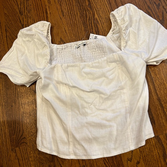 Abercrombie Fitch linen blend medium White Puff Sleeve Top - Picture 1 of 5